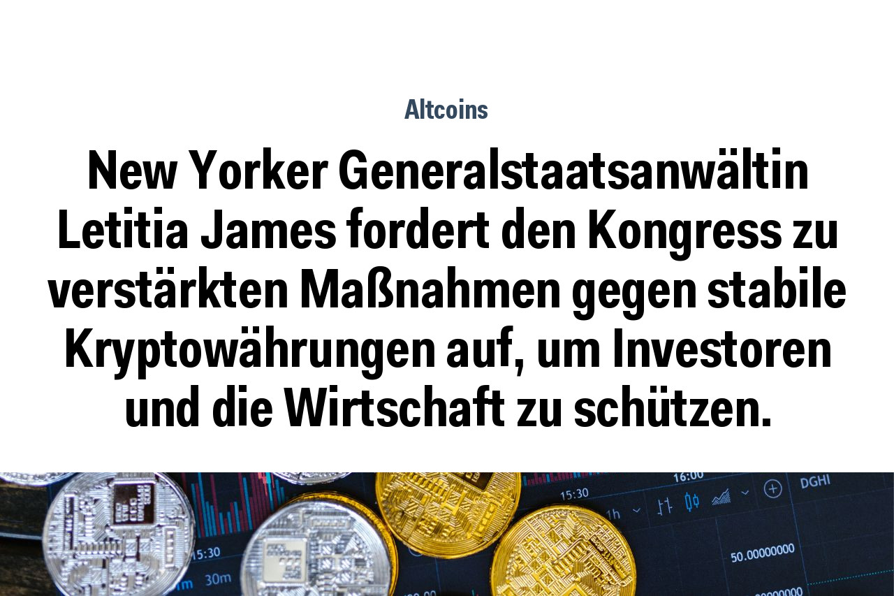 New Yorker Generalstaatsanwältin Letitia James fordert den Kongress zu verstärkten Maßnahmen gegen stabile Kryptowährungen auf, um Investoren und die Wirtschaft zu schützen.