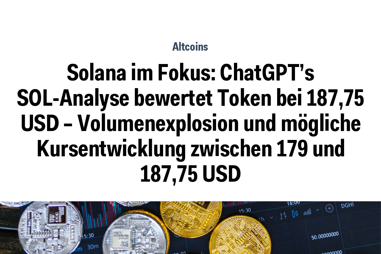 Solana im Fokus: ChatGPT’s SOL-Analyse bewertet Token bei 187,75 USD – Volumenexplosion und mögliche Kursentwicklung zwischen 179 und 187,75 USD